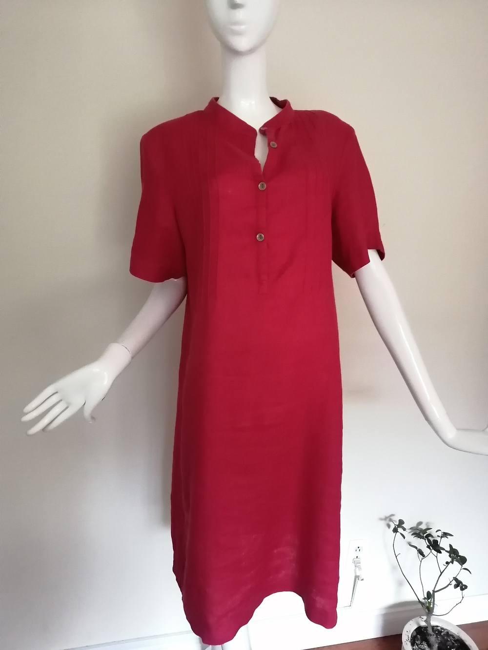 100% linen❤️Silhouette Berry Short-Sleeve V-Neck Midi Dress - Picture 6 of 7